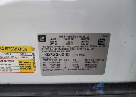 2017 GMC Acadia Limited Slt-2 from USA, damaged, VIN 1GKKRSKD5HJ104598